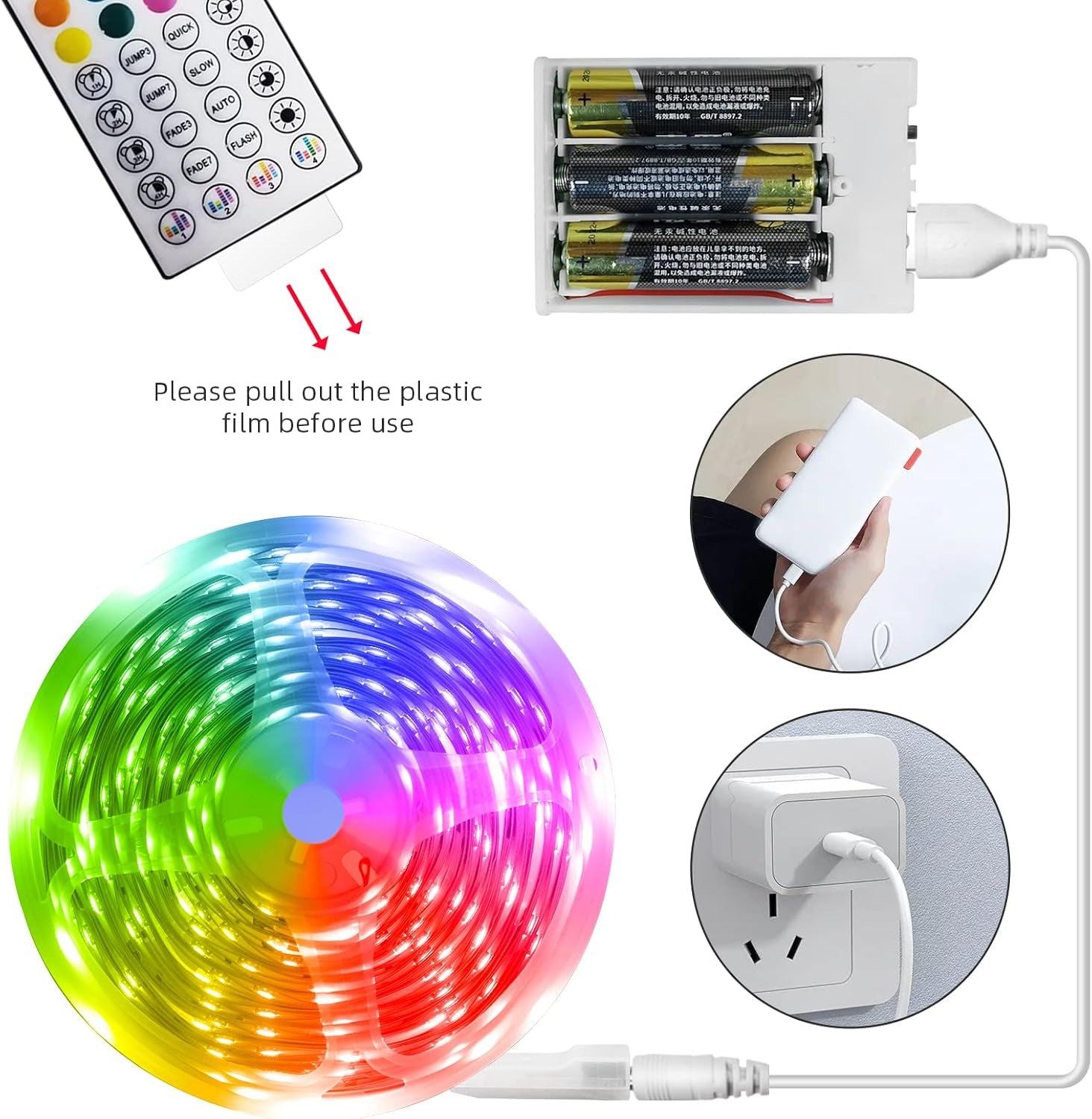 Battery Powered LED Strip Lights 13.2Ft, LED Lights Battery Operated Color Changing Music Sync App Remote Control RGB USB Led for TV, Party, Room Decoration